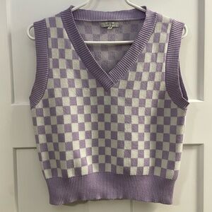 Love Tree Lavender Checkered Knit Vest